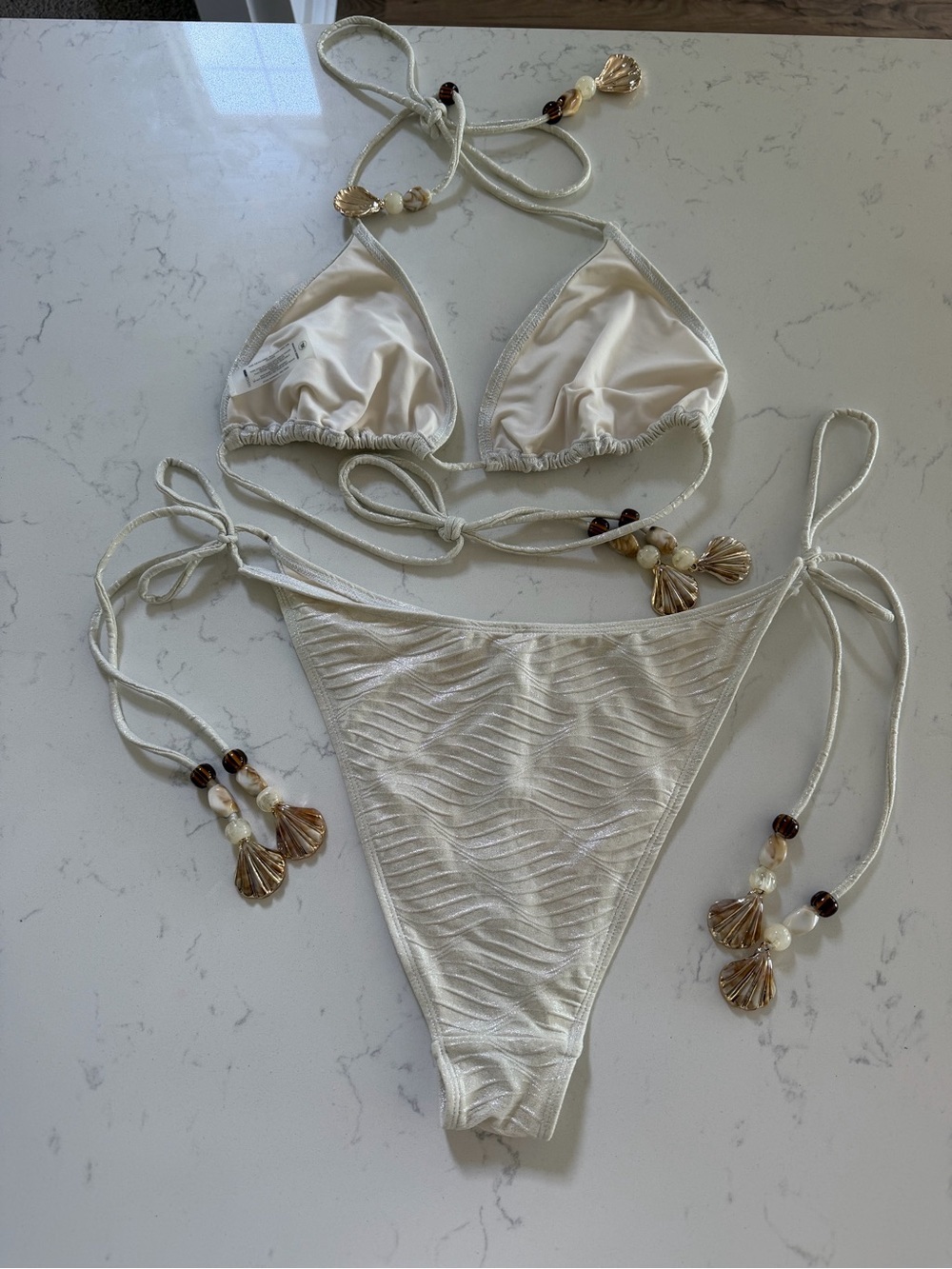 Fashion Nova Ivory Shell-Detail Tie Bikini - Picture 4 of 6